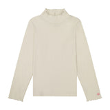 Cream Pima Cotton Ruffle Mock Neck
