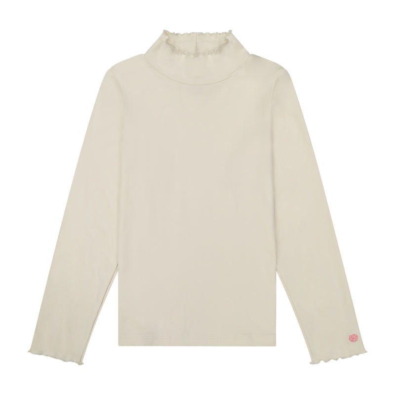 Cream Pima Cotton Ruffle Mock Neck