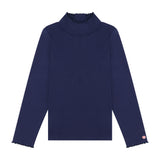 Navy Pima Cotton Ruffle Mock Neck