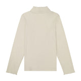 Cream Pima Cotton Ruffle Mock Neck