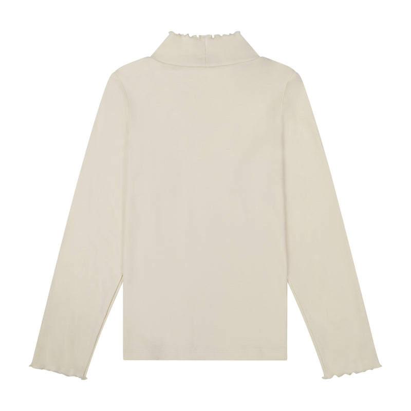 Cream Pima Cotton Ruffle Mock Neck